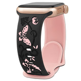 Flowers Engraved Band Compatible with Apple Watch Bands for Women 38mm 40mm 41mm 42mm 44mm 45mm 46mm 49mm, Soft Silicone Cute TwoTone Sport Strap for iWatch Series 10 9 SE 8 7 6 5 4 3 2 1 ULTRA Black