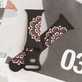 Floral Engraved Bands Compatible with Apple Watch Band 38mm 40mm 41mm 42mm 45mm 46mm 49mm for Women, Cute Cloud iWatch Bands Soft Silicone Sport Strap for iWatch Series SE 10 9 8 7 6 5 4 3 Ultra Black