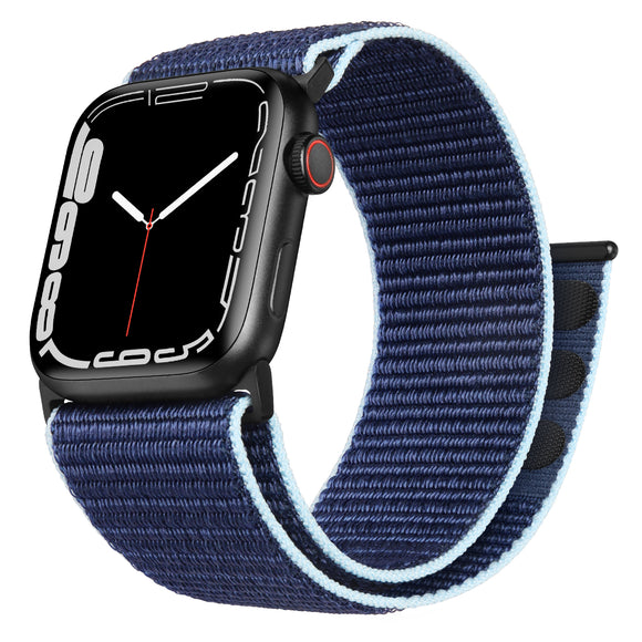 ZRDESIGN Ultra Wide Nylon Watch Band Compatible with Apple Watch 42mm 44mm 45mm 49mm, Adjustable Sport Loop For iWatch Series 8 7 6 5 4 3 2 1 SE Blue with line