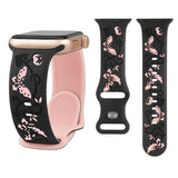 Flowers Engraved Band Compatible with Apple Watch Bands for Women 38mm 40mm 41mm 42mm 44mm 45mm 46mm 49mm, Soft Silicone Cute TwoTone Sport Strap for iWatch Series 10 9 SE 8 7 6 5 4 3 2 1 ULTRA Black