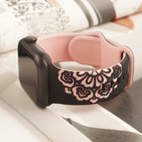 Floral Engraved Bands Compatible with Apple Watch Band 38mm 40mm 41mm 42mm 45mm 46mm 49mm for Women, Cute Cloud iWatch Bands Soft Silicone Sport Strap for iWatch Series SE 10 9 8 7 6 5 4 3 Ultra Black