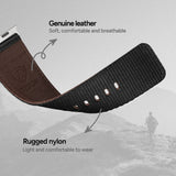 Rugged Nylon Band Compatible with Apple Watch Band 49mm 45mm 44mm 42mm, Genuine Leather Band Replacement Strap for Apple Watch Ultra 2/1 Series--Black