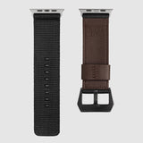 Rugged Nylon Band Compatible with Apple Watch Band 49mm 45mm 44mm 42mm, Genuine Leather Band Replacement Strap for Apple Watch Ultra 2/1 Series--Black