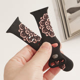 Floral Engraved Bands Compatible with Apple Watch Band 38mm 40mm 41mm 42mm 45mm 46mm 49mm for Women, Cute Cloud iWatch Bands Soft Silicone Sport Strap for iWatch Series SE 10 9 8 7 6 5 4 3 Ultra Black