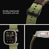 Rugged Nylon Band Compatible with Apple Watch Band 49mm 45mm 44mm 42mm, Genuine Leather Band Replacement Strap for Apple Watch Ultra 2/1 Series--Green