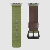 Rugged Nylon Band Compatible with Apple Watch Band 49mm 45mm 44mm 42mm, Genuine Leather Band Replacement Strap for Apple Watch Ultra 2/1 Series--Green