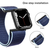 ZRDESIGN Ultra Wide Nylon Watch Band Compatible with Apple Watch 42mm 44mm 45mm 49mm, Adjustable Sport Loop For iWatch Series 8 7 6 5 4 3 2 1 SE Blue with line