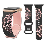 Floral Engraved Bands Compatible with Apple Watch Band 38mm 40mm 41mm 42mm 45mm 46mm 49mm for Women, Cute Cloud iWatch Bands Soft Silicone Sport Strap for iWatch Series SE 10 9 8 7 6 5 4 3 Ultra Black