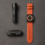 ZRDESIGN Ultra wide band for Apple watch, Compatible with Apple Watch 49mm 45mm 44mm 42mm, Leather and Nylon Strap for Iwatch Series Ultra SE 2/9 /8 / 7/6 / 5/4 / 3/2 / 1 / SE Orange